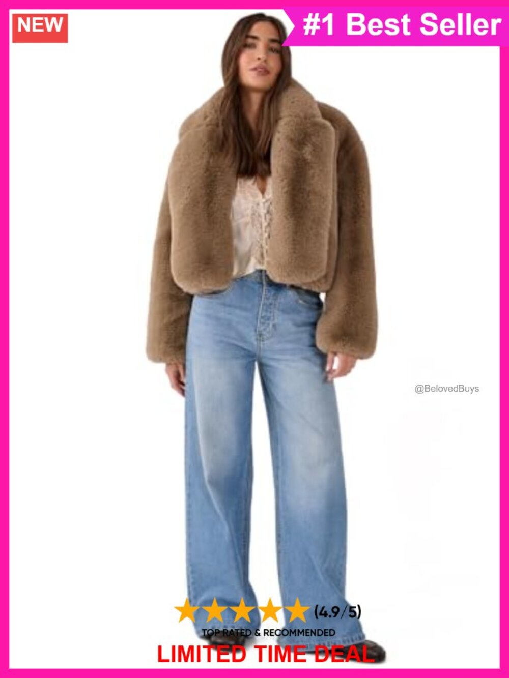 Cropped Collar Faux Fur Jacket Oversized Relaxed Fit Cold Weather